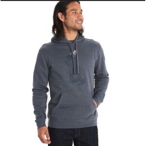Marmot Hoodie Mens Size M Blue Pom Pom Pullover Drawstring Outdoor Gorpcore